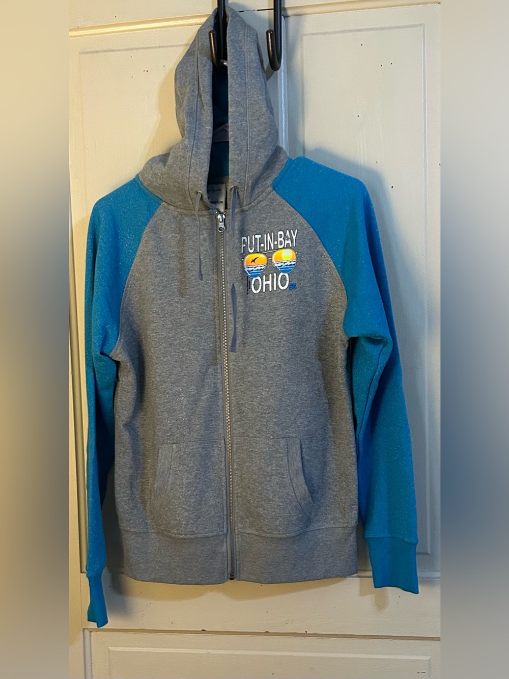 Put-In-Bay Ohio ' Gray & Teal Zip-Up Hoodie